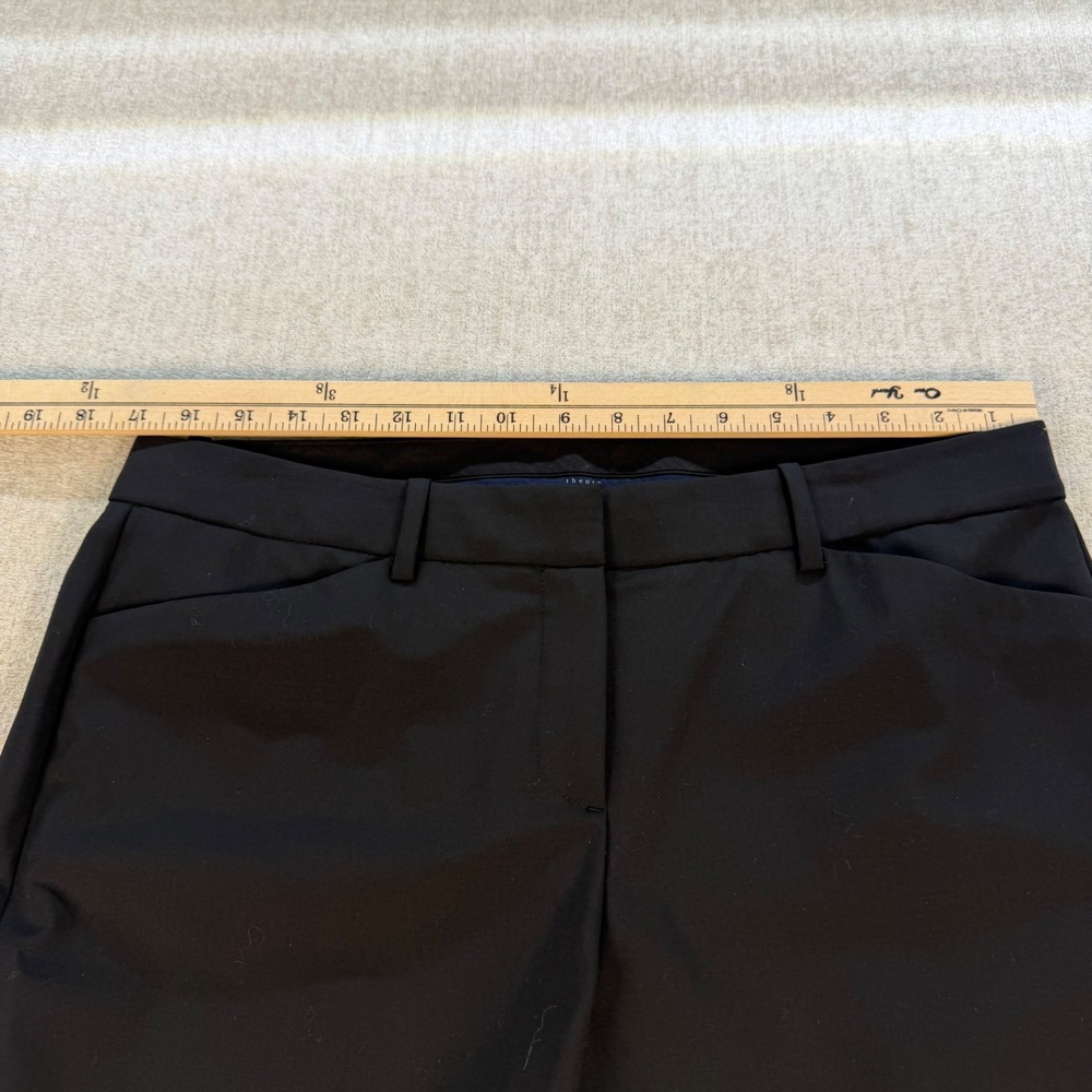 Theory Dress Pants Womens 12 Black Virgin Wool Stretch Straight Leg Trousers - Picture 7 of 11